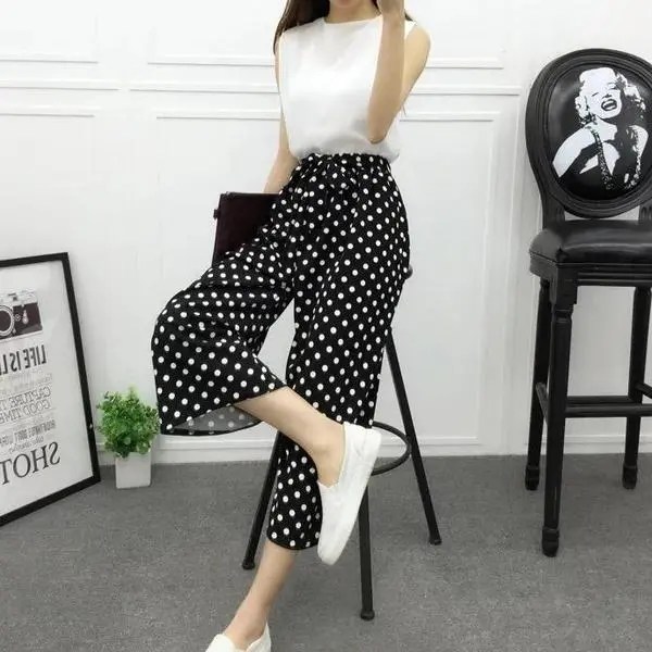 Vertical striped chiffon wide leg pants Wave Point - Shop at LoveMi