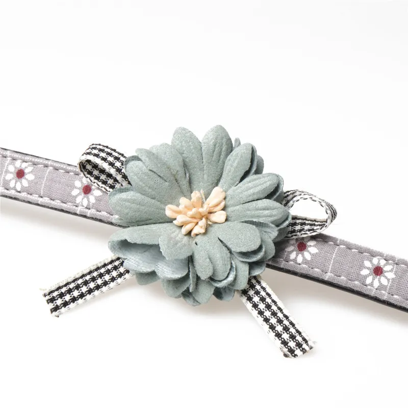 Pet cat dog collar cute flowers - Turquoise