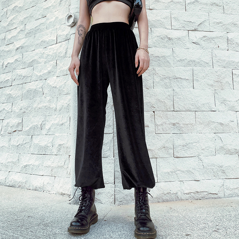 Fashionable velvet strappy harem pants
