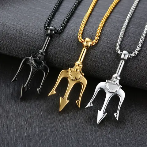 Neptune's Trident Necklace Retro Mythical Sea King Poseidon Harpoon