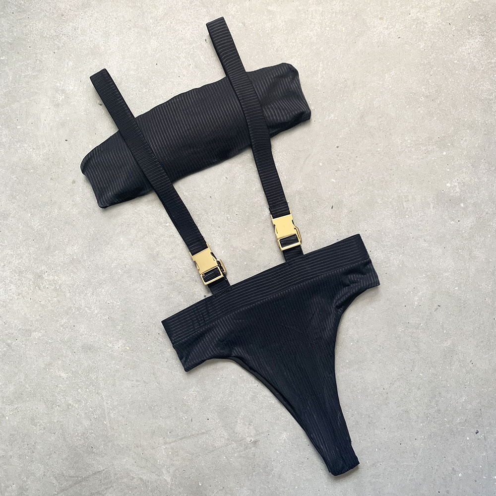 Bandeau strap high waist swimsuit set - Image 4