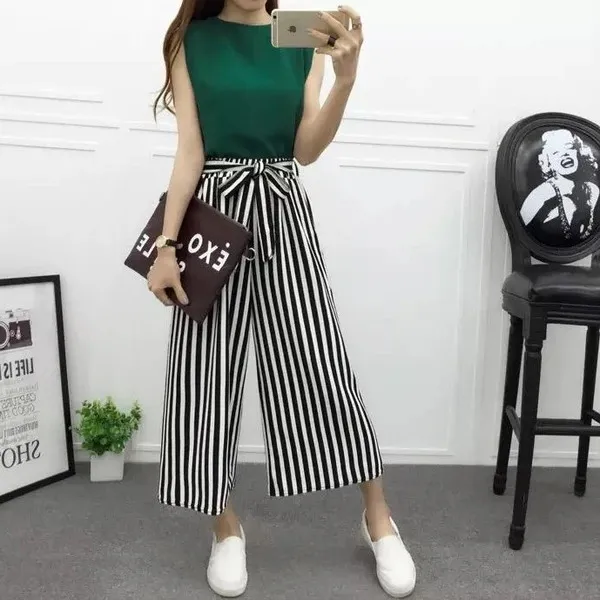 Vertical-striped chiffon wide-leg pants - White
