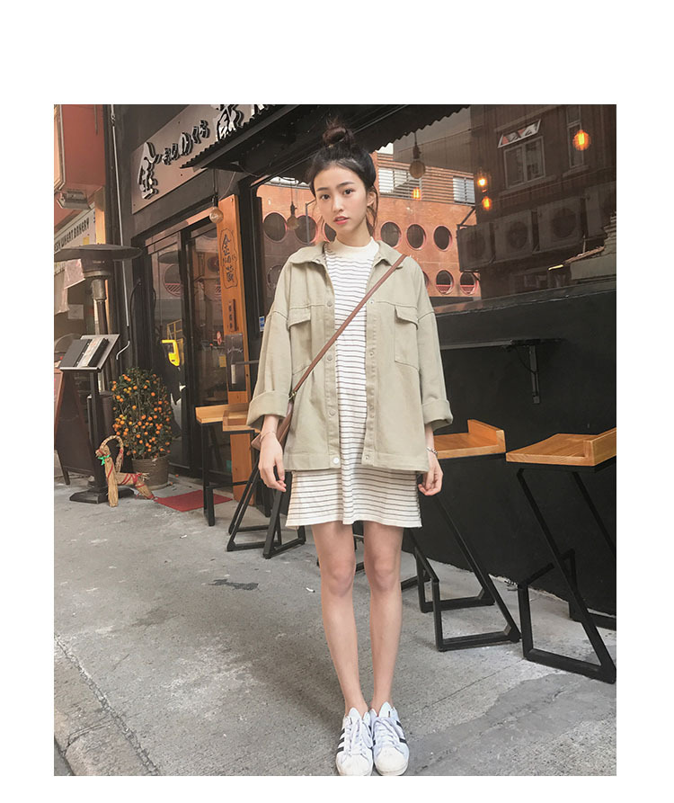 Wind spring loose casual large pocket denim jacket