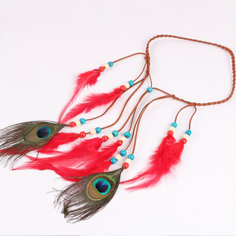 Peacock feather leather rope pendant hair ornament - Shop at LoveMi