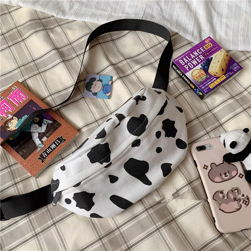 Vintage sense girl cow print canvas - White