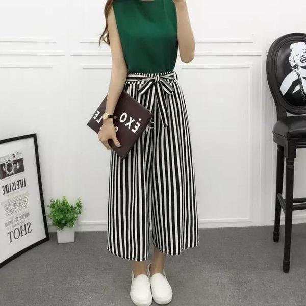 Vertical striped chiffon wide leg pants Black Stripes - Shop at LoveMi