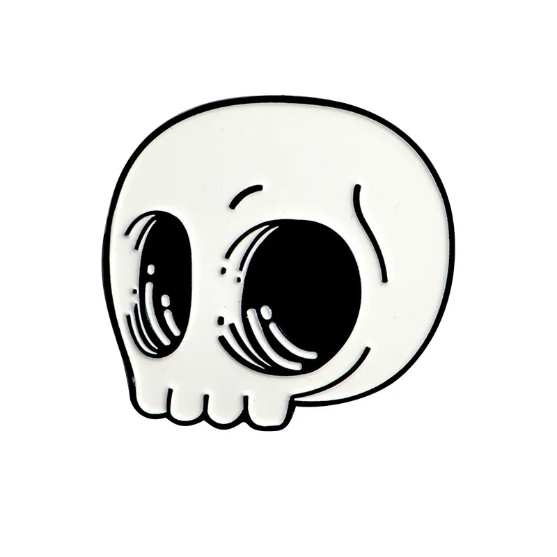 Black oil drop love white skull brooch - Style2
