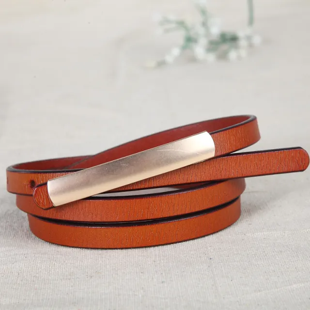 Female leather alloy smooth buckle two layer leather fine belt Orange - Shop at LoveMi