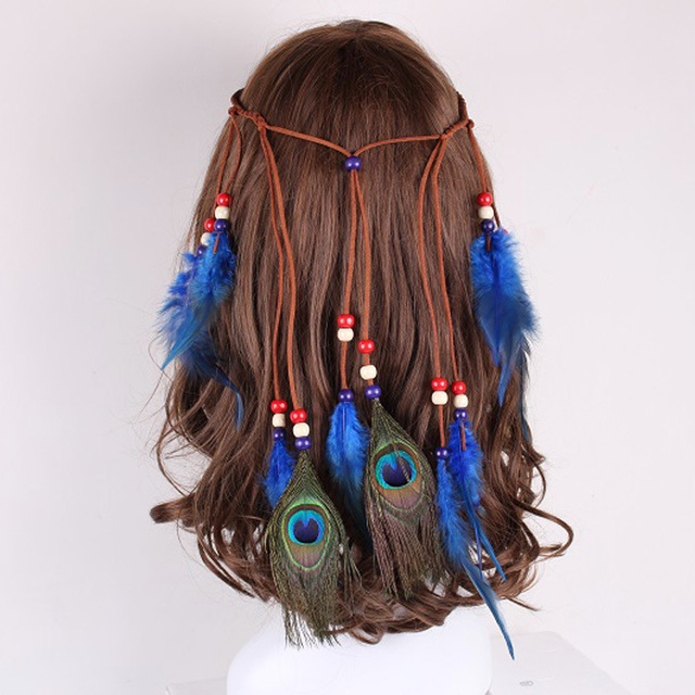Peacock feather leather rope pendant hair ornament — foto 5