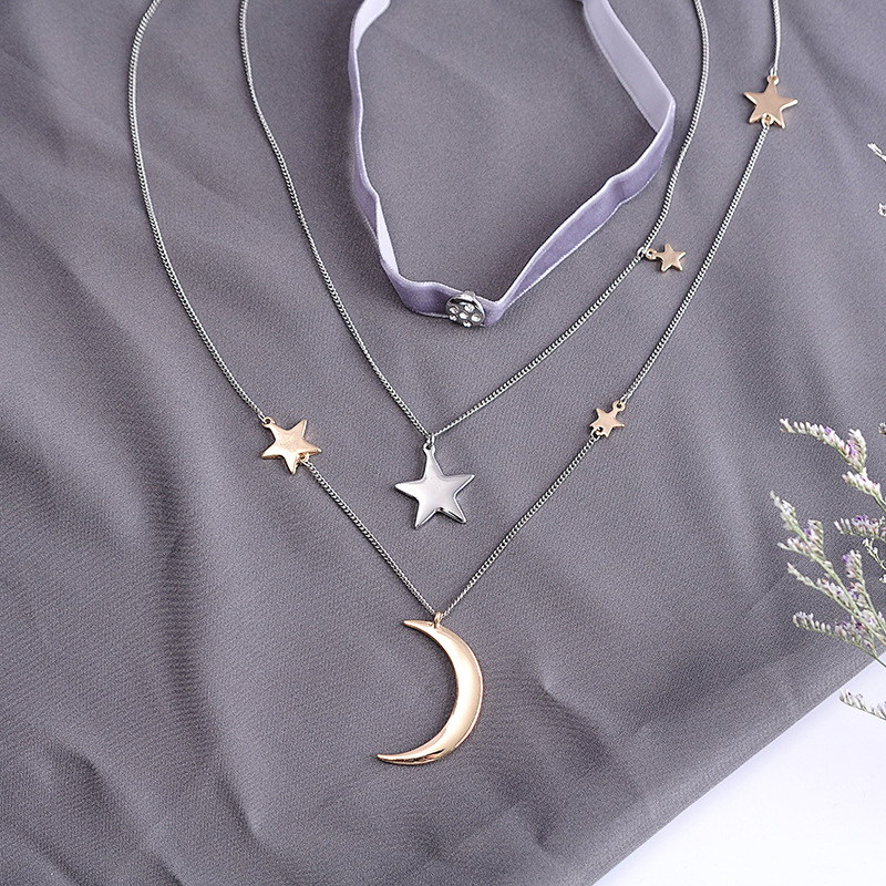 Temperament retro creative multi-layer star moon necklace