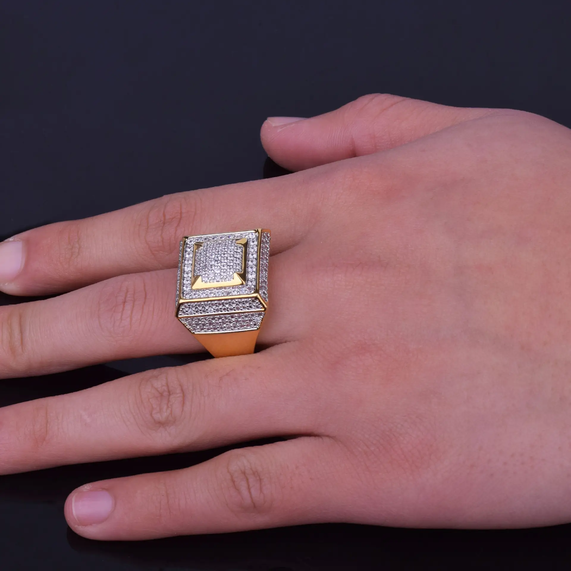 Copper plated micro zircon square ring ring ring