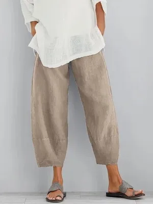 Solid Women's Simple Loose Casual Capris Pants Summer Spring Khaki - Shop at LoveMi
