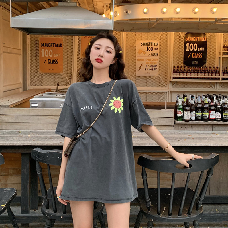 New color sunflower letter printing short sleeve T-shirt
