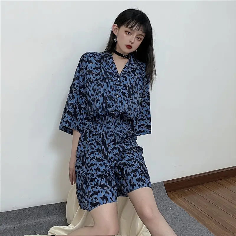 Leopard shirt + shorts suit