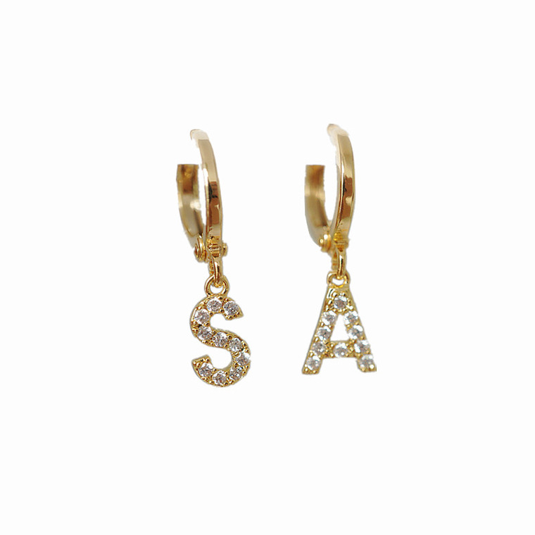 Zircon alphabet earrings