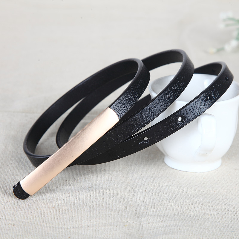 Female leather alloy smooth buckle two-layer leather fine belt