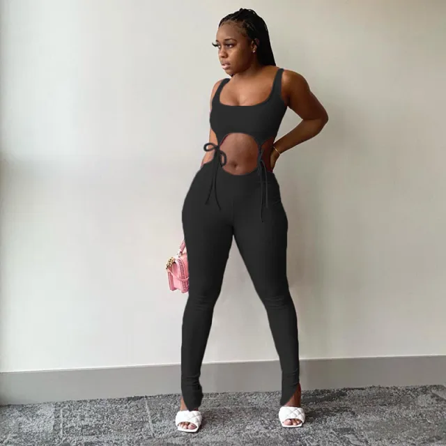 Lace up cutout sports suit Black - Shop at LoveMi