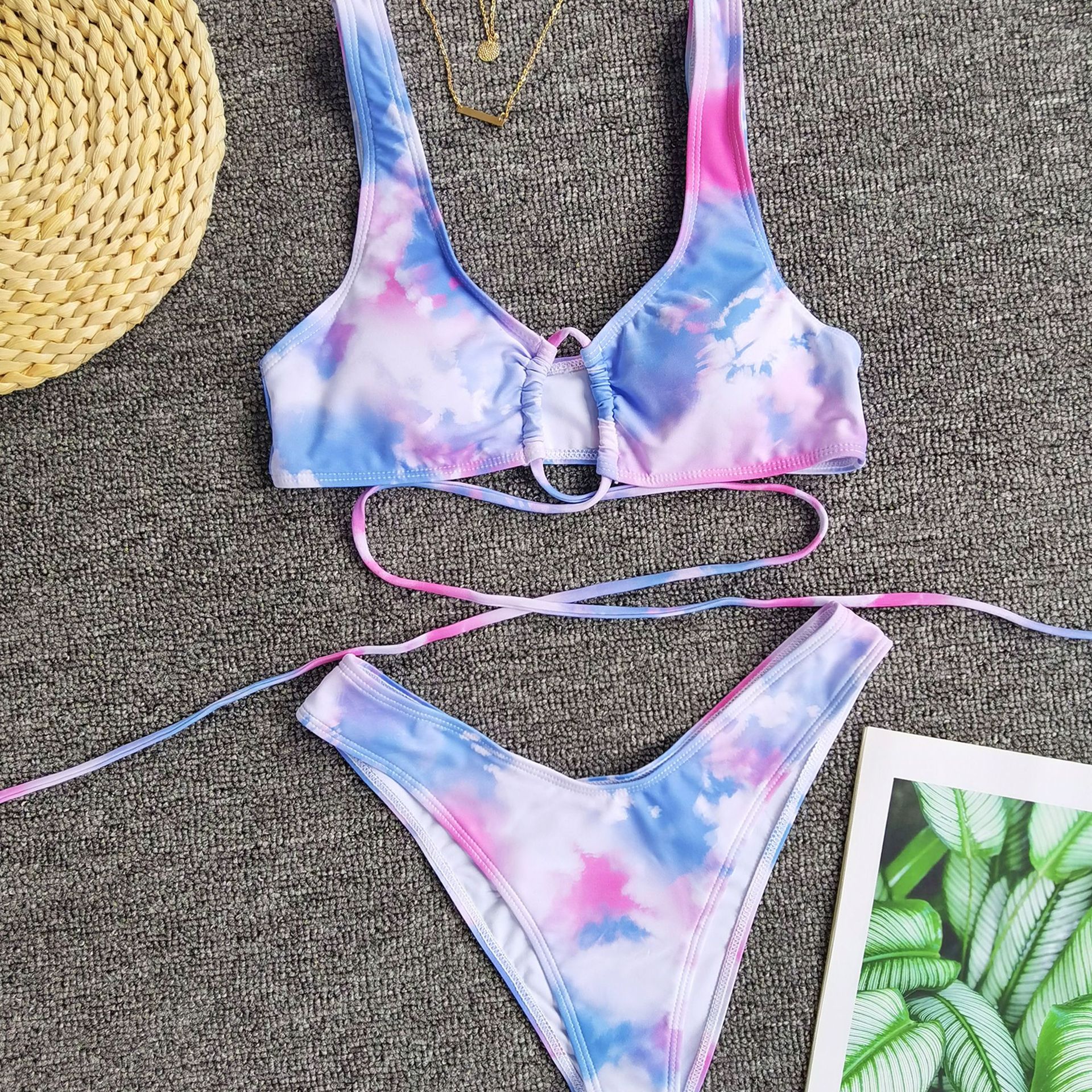 Split tie swimsuit tie dye printing