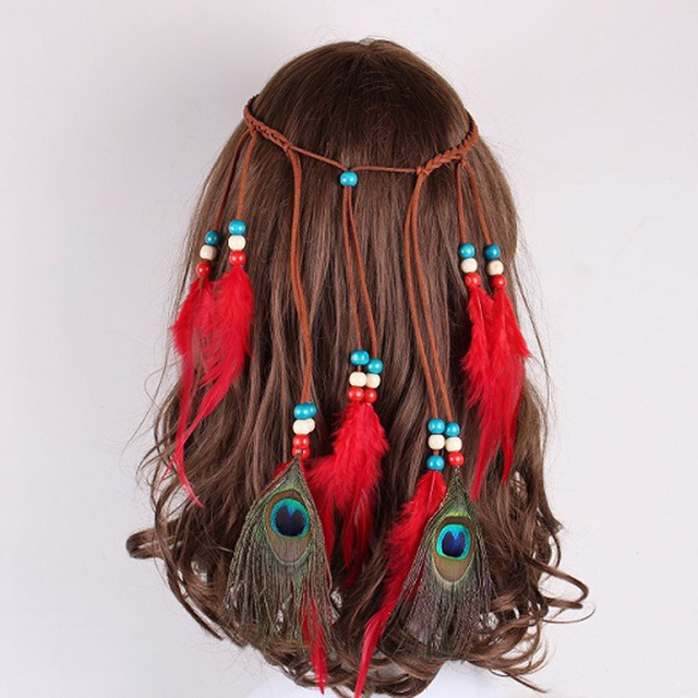 Peacock feather leather rope pendant hair ornament — foto 3