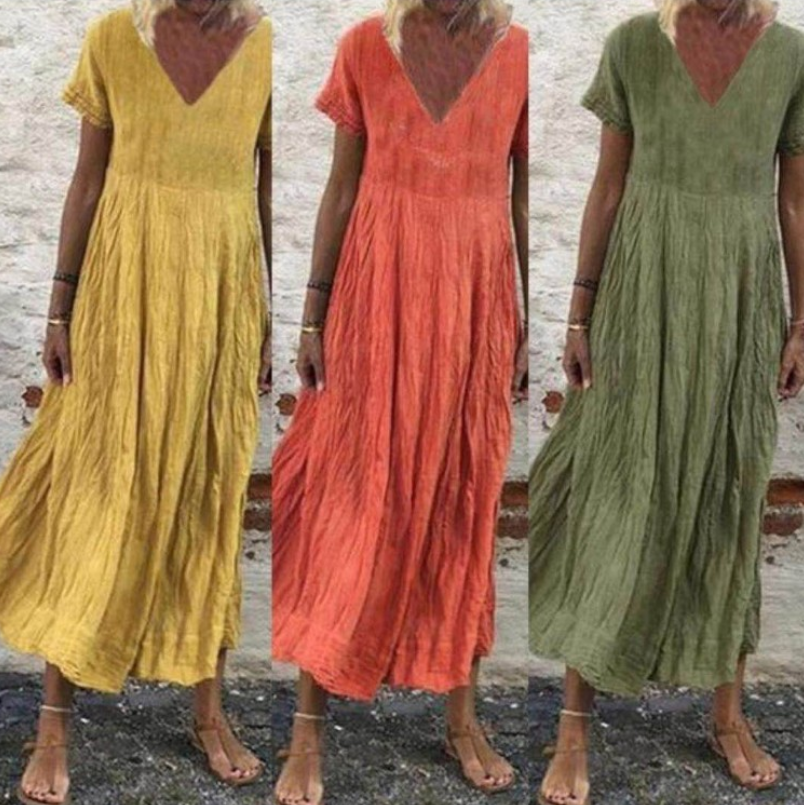 Women's short-sleeved loose beach dress