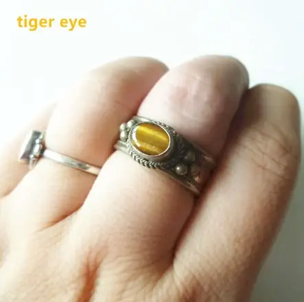 Handmade tricolor copper inlaid agate crystal gem ring
