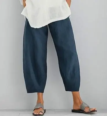 Solid Women's Simple Loose Casual Capris Pants Summer Spring Blue - Shop at LoveMi