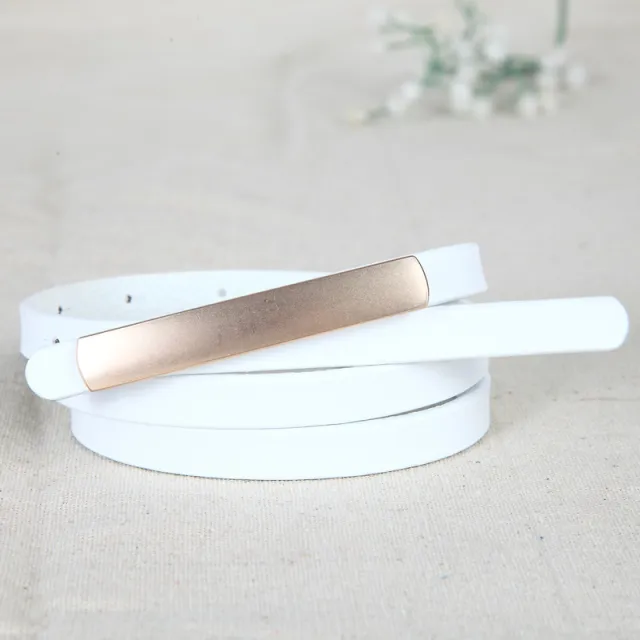 Female leather alloy smooth buckle two layer leather fine belt White - Shop at LoveMi