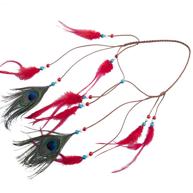 Peacock feather leather rope pendant hair ornament — foto 4