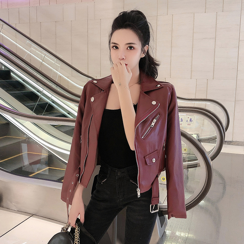 Thin and versatile leather top, motorcycle coat