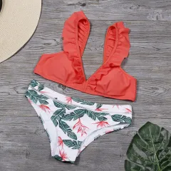 Ruffled split bikini - Pink - View 1