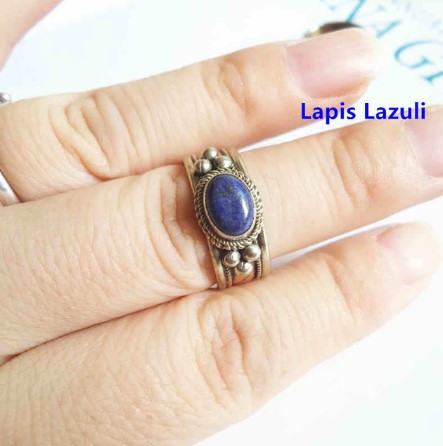 Handmade tricolor copper inlaid agate crystal gem ring