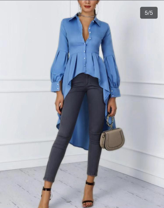 Irregular long-sleeved single-breasted slim shirt