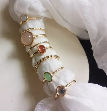 Electroplating Fashion Vintage Round Gemstone Crysta Ring