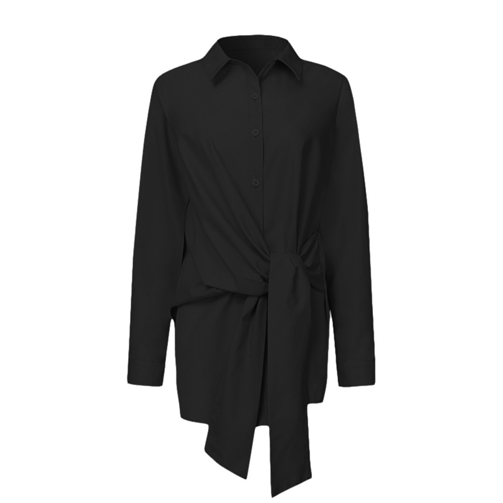 Solid color loose tie shirt