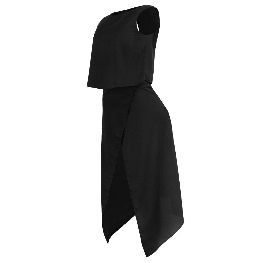 Round neck button split leisure two-piece suit