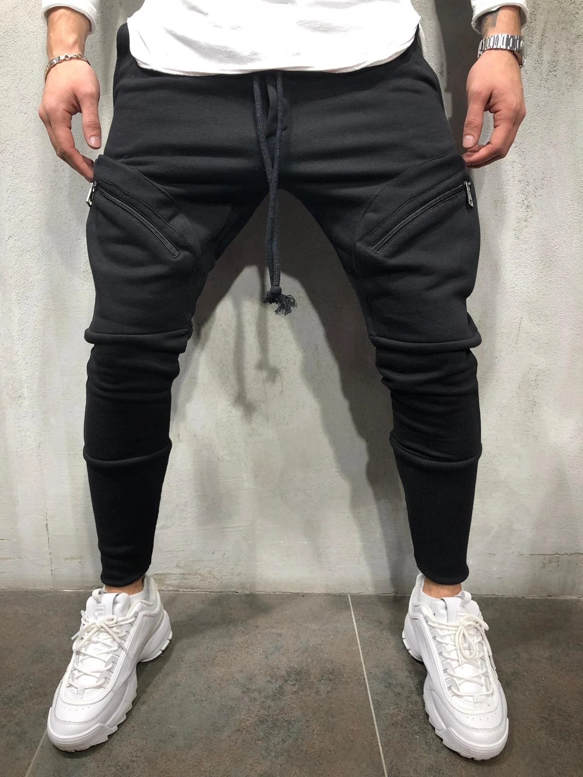 American men's casual sports zipper pocket jogging men's trousers