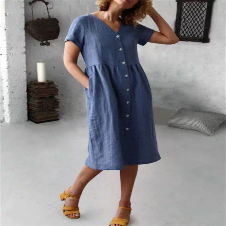 Women's pocket dress button simple atmosphere dress