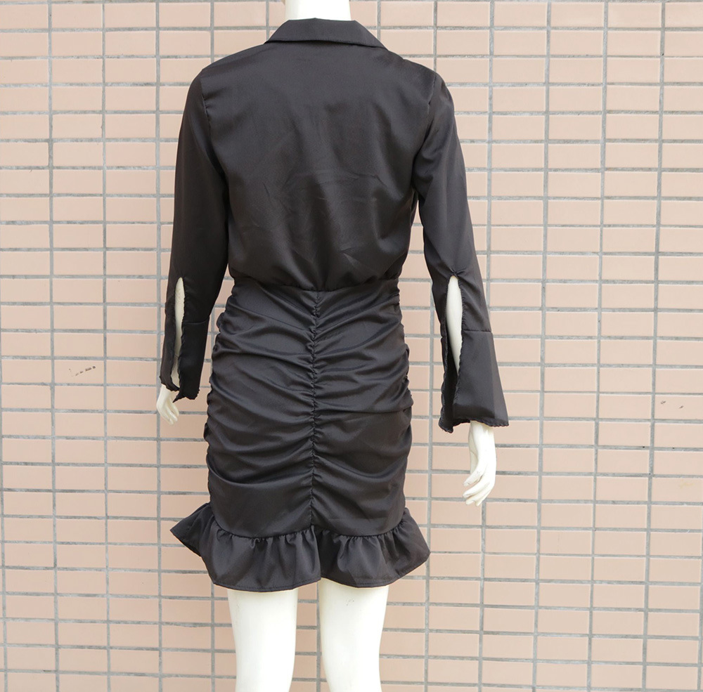 Women's lapel long sleeve bag hip dress