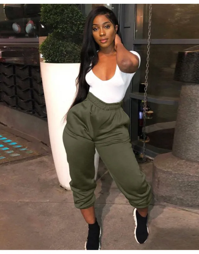 High waist sports trousers Army Green - Shop at LoveMi