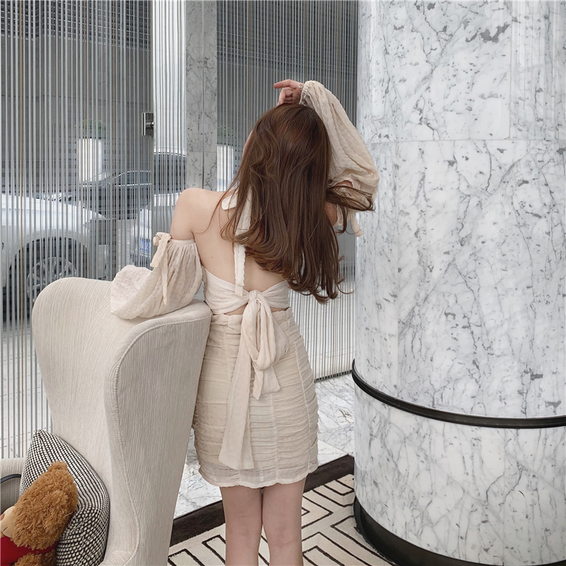 Sexy backless strappy skirt short skirt slim high waist dress