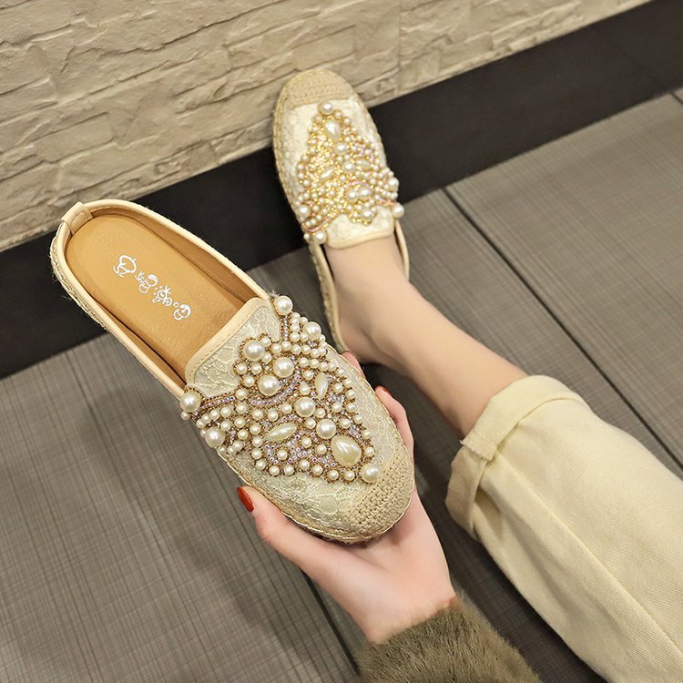 Rhinestone beaded lazy fisherman shoes