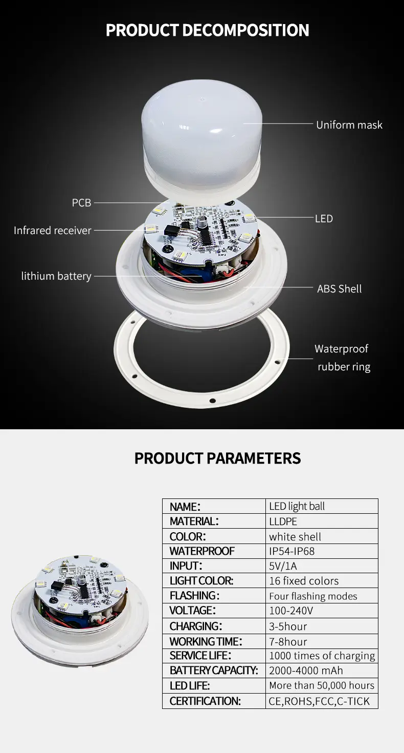 Lawn Lamp Floor Light Bulb Remote Control LED Luminous Ball Lamp Landscape Floor Lamp 16 Colors Outdoor Landscape Lamp
