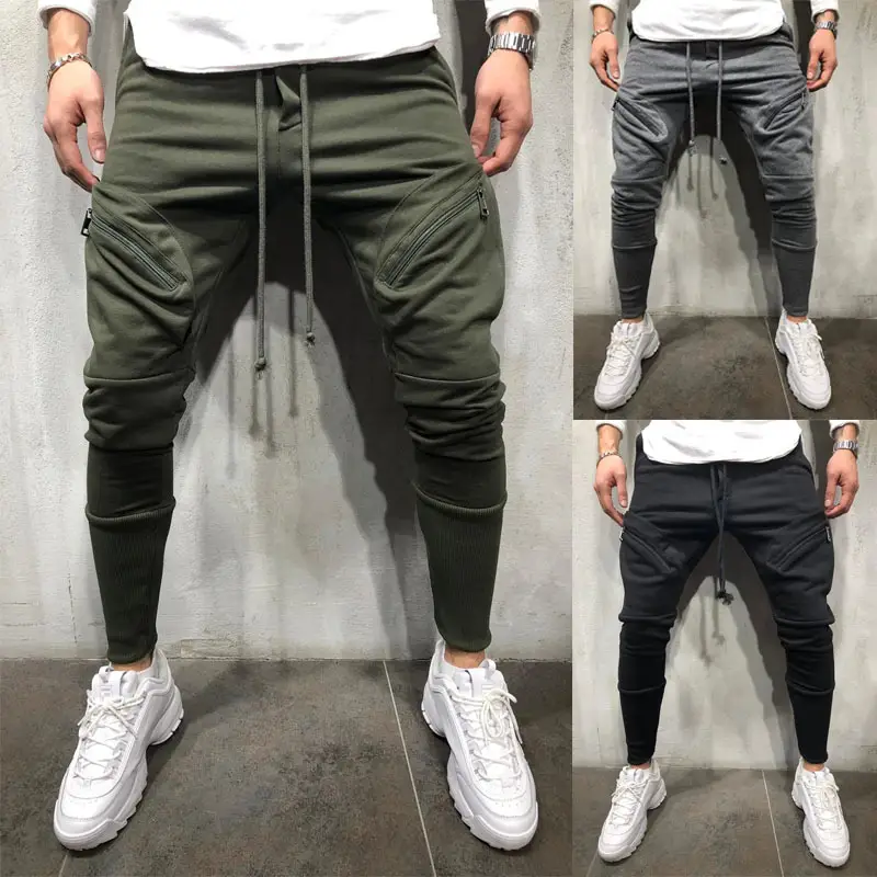 American men's casual sports zipper pocket jogging men's trousers