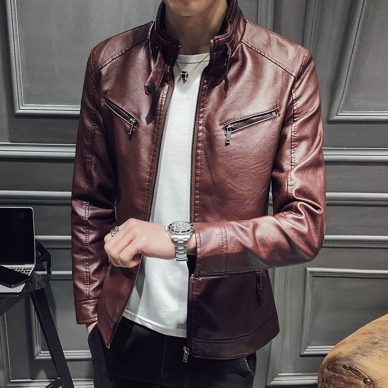 Casual Mock Neck leather jacket