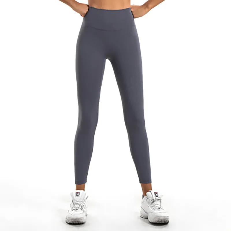 Yoga pants women's high waist hip elastic fitness nine-point pants - Lilac Grey