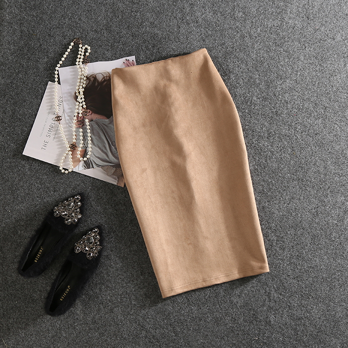 Deerskin velvet bag hip mid-length skirt