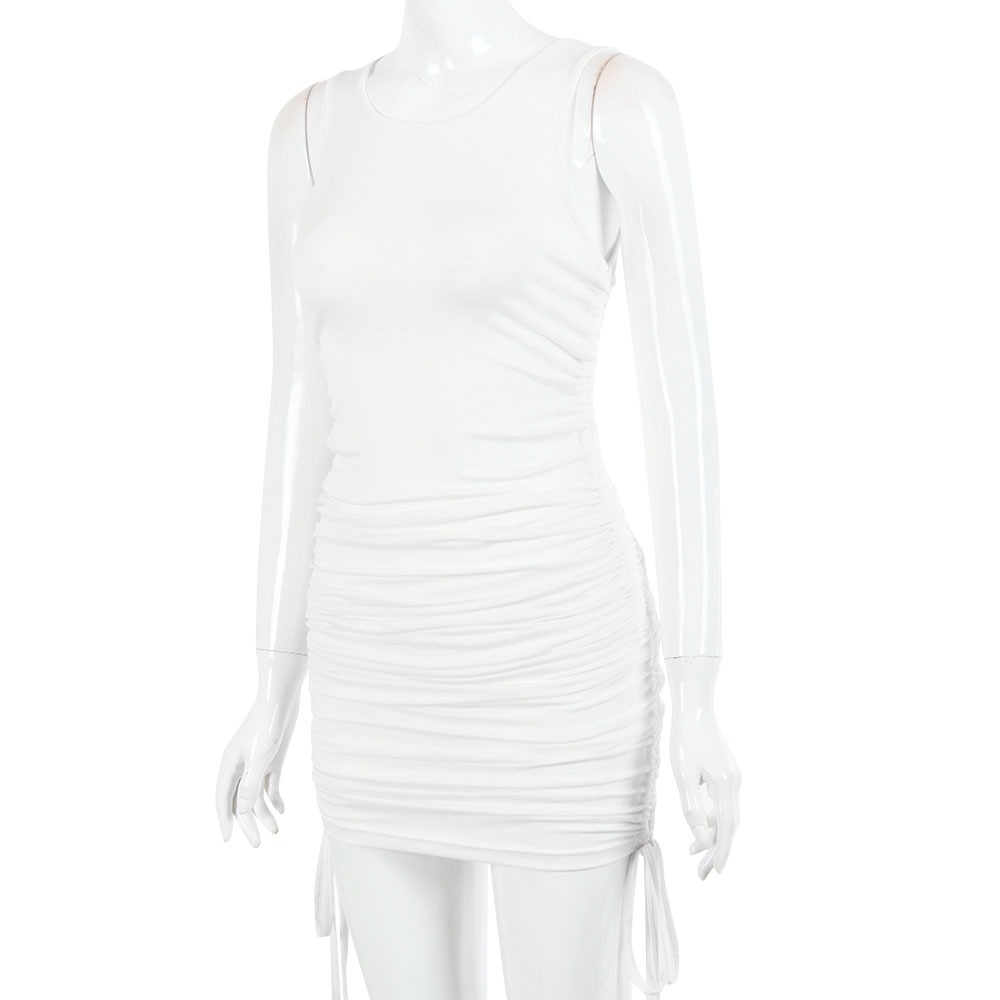 Drawstring pleated sexy bag hip vest dress
