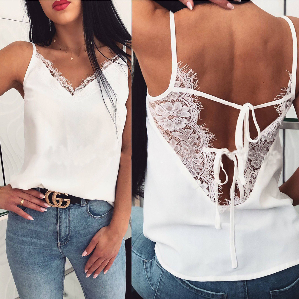 Summer women's sexy lace lace stitching V-neck vest