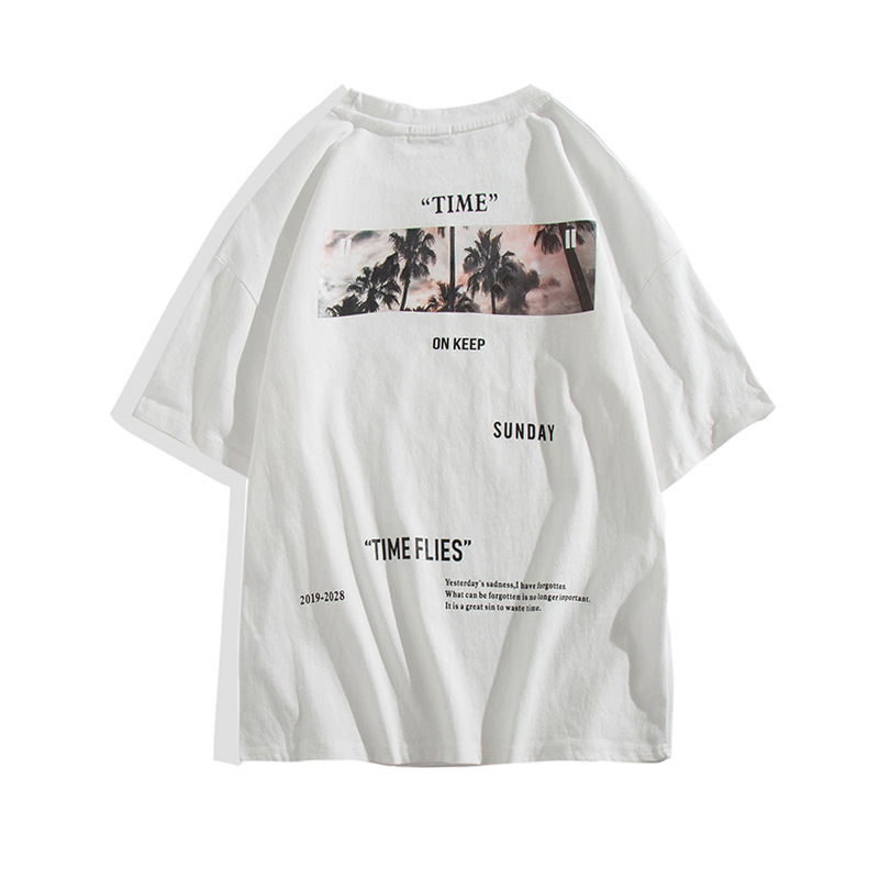 Men's loose short sleeve top large round neck Pullover T-shirt