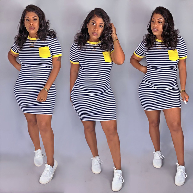 Printed pocket slim dress hip dress